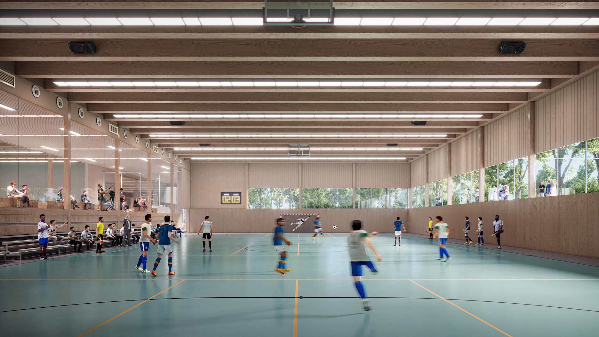 Sustainable and circular sports complex with sports hall and classrooms