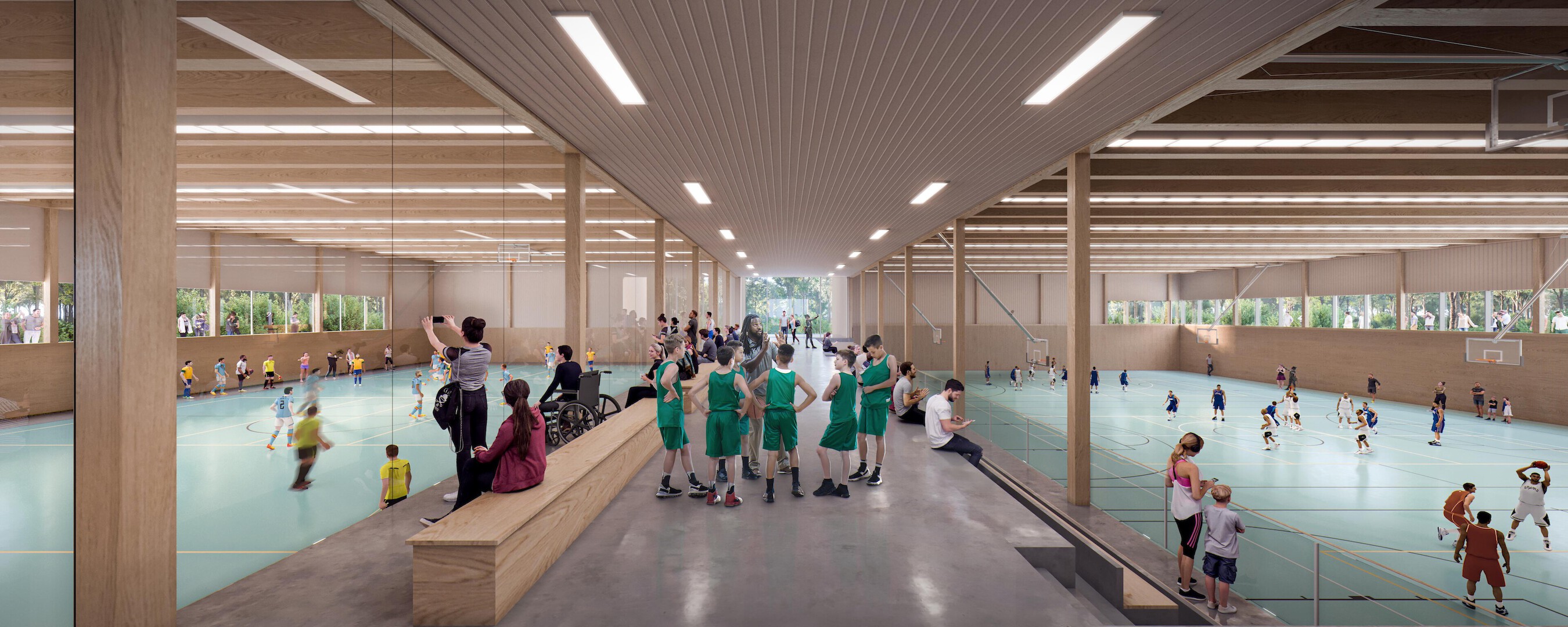 Sustainable and circular sports complex with sports hall and classrooms