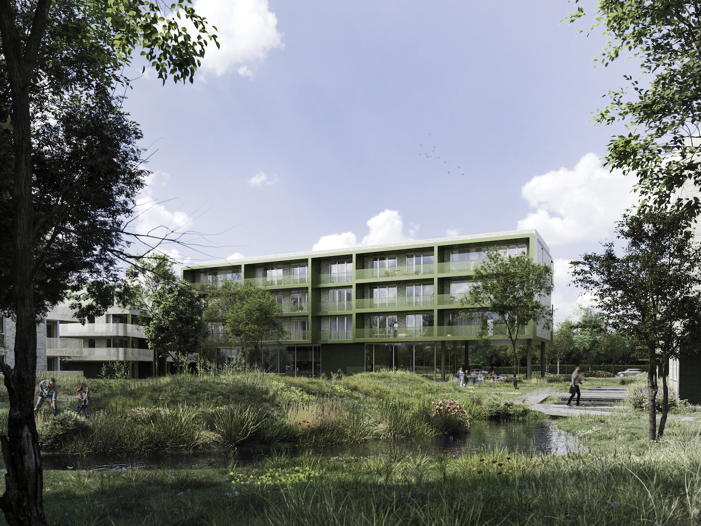 Duurzaam nieuwbouwproject in massiefhoutbouw bestaande uit een mix van 74 wooneenheden