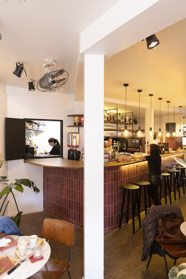 Interior design for the Revista, from coffee bar by day to cocktail bar by night.