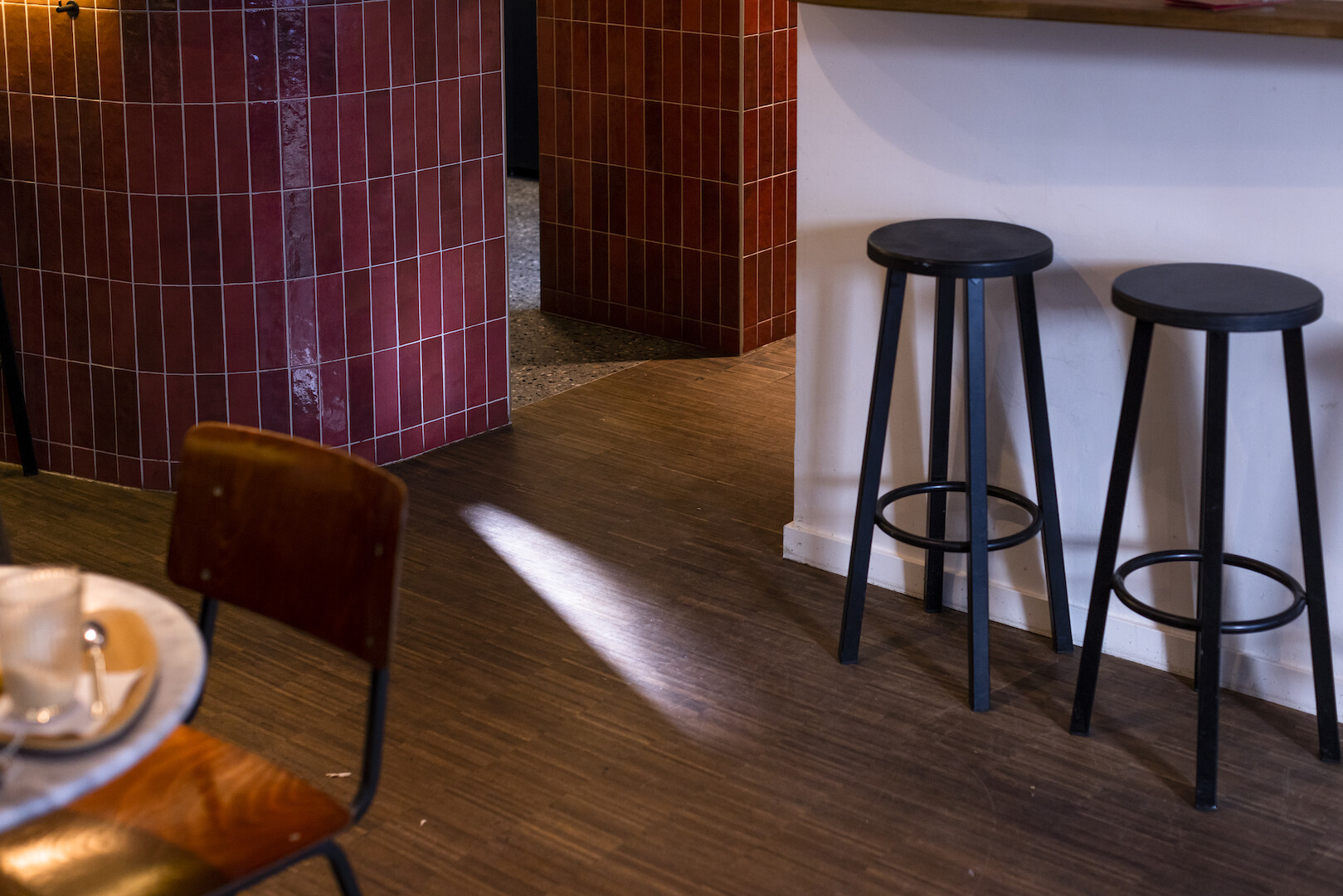 Interior design for the Revista, from coffee bar by day to cocktail bar by night.